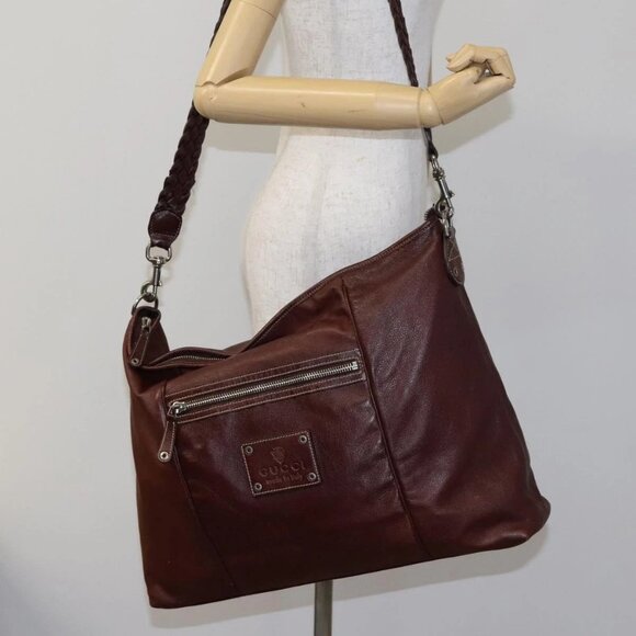 GUCCI Shoulder Bag Leather Brown 189678 Auth